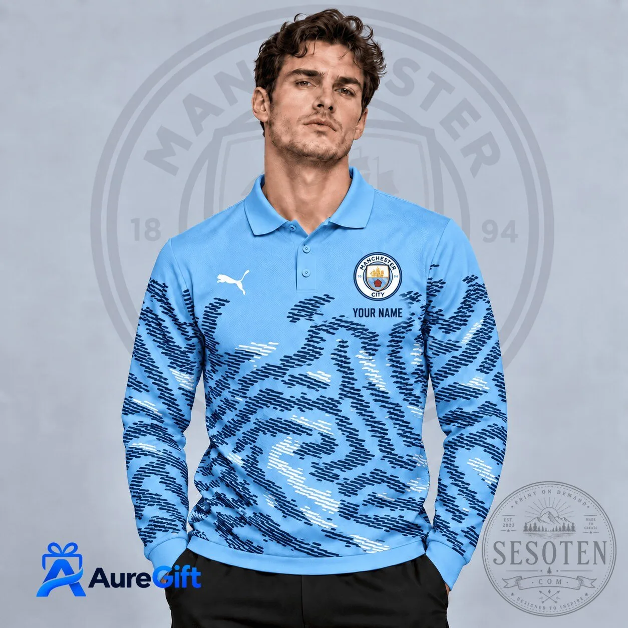 Manchester City Football Club Personalized Long Sleeve Polo Shirt