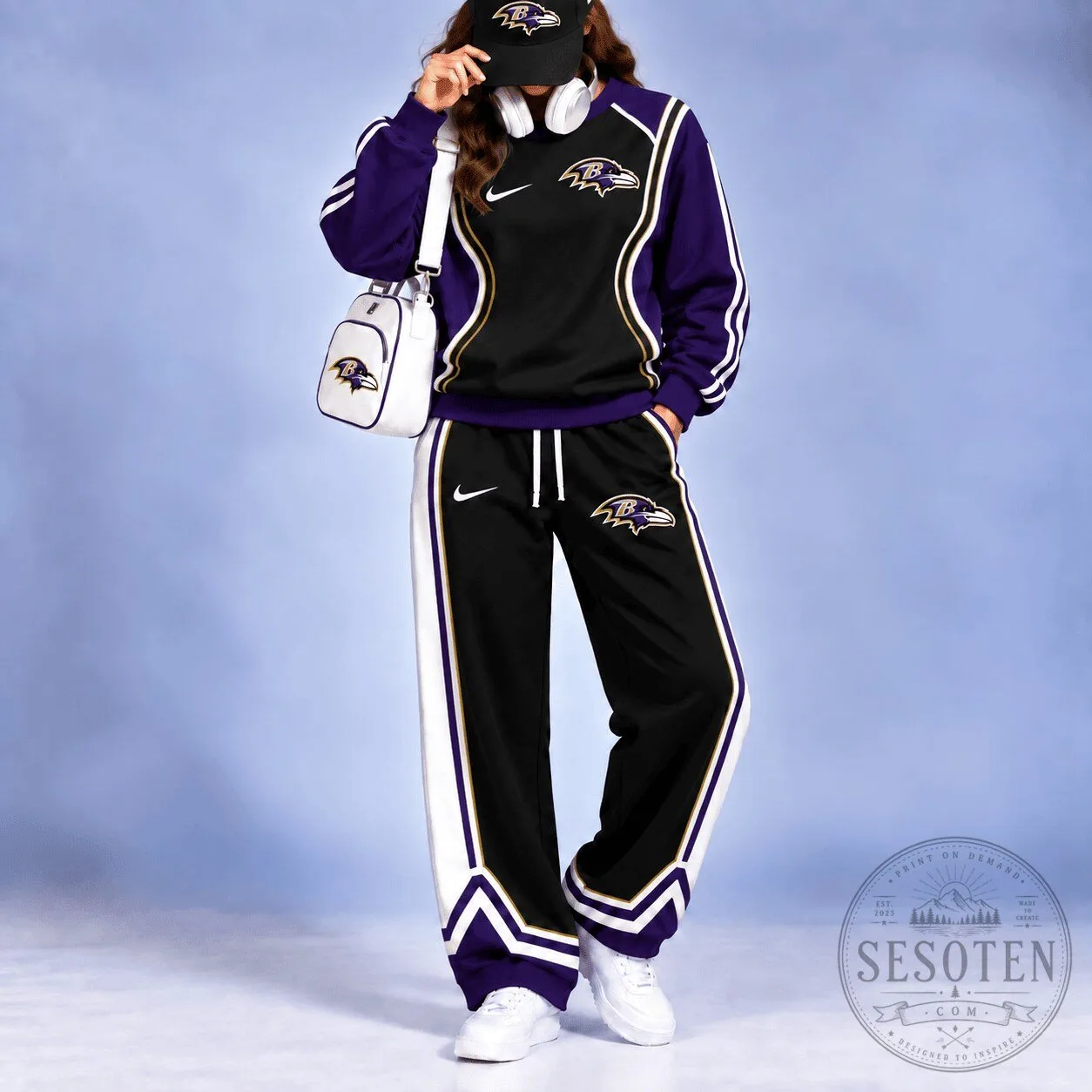 Baltimore Ravens NFL Team Logo Black and Purple Tracksuit Sweatshirt and Pants Set 2 Baltimore Ravens NFL Team Logo Black and Purple Tracksuit Sweatshirt and Pants Set