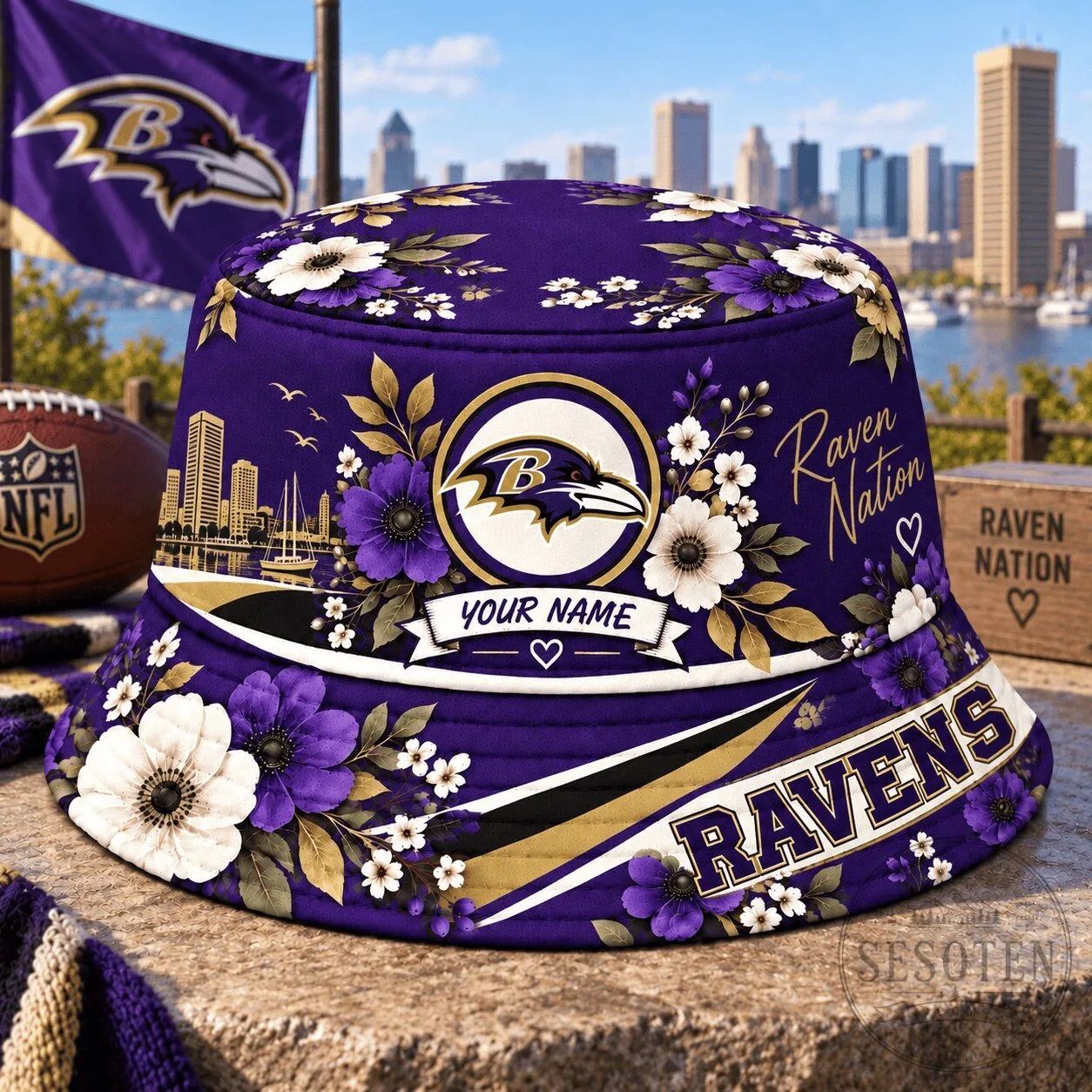 Baltimore Ravens Floral Personalized Bucket Hat