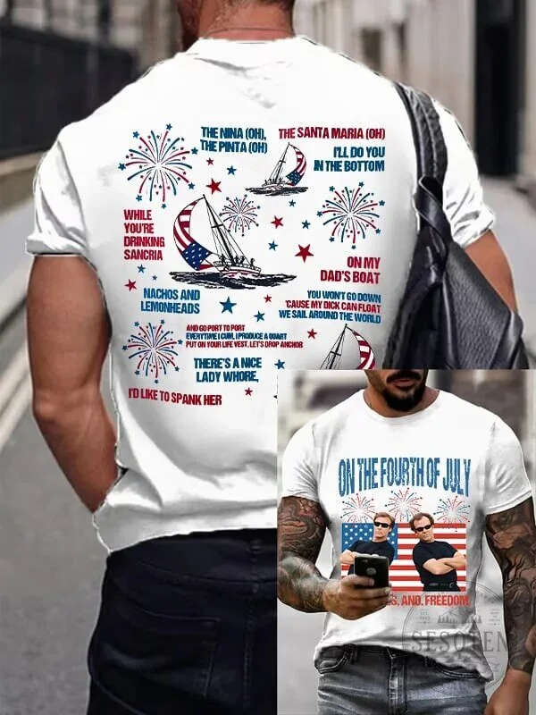 Fourth of July Patriotic Fireworks and Sailboat Humor T-Shirt