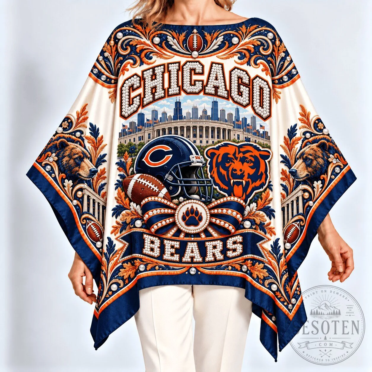 Chicago Bears Football Team Fan Apparel Poncho for Women