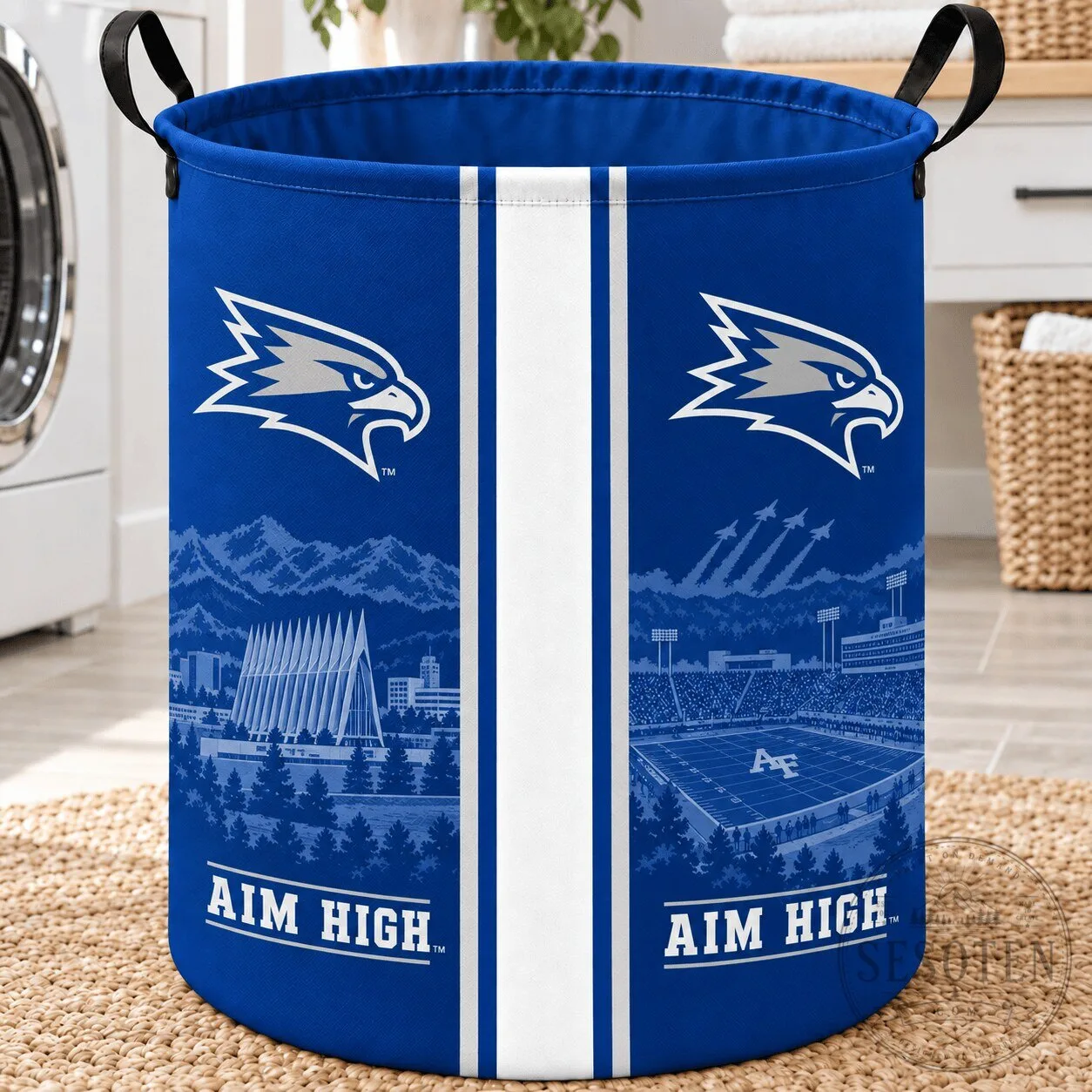 Air Force Falcons Football Team Laundry Basket with Aim High Slogan