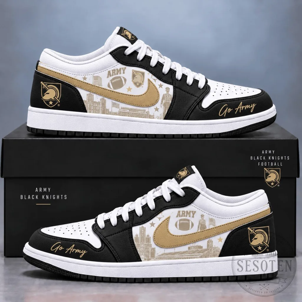 Army Black Knights Football Team Gold and Black Custom Sneakers Army Black Knights Football Team Gold and Black Custom Sneakers