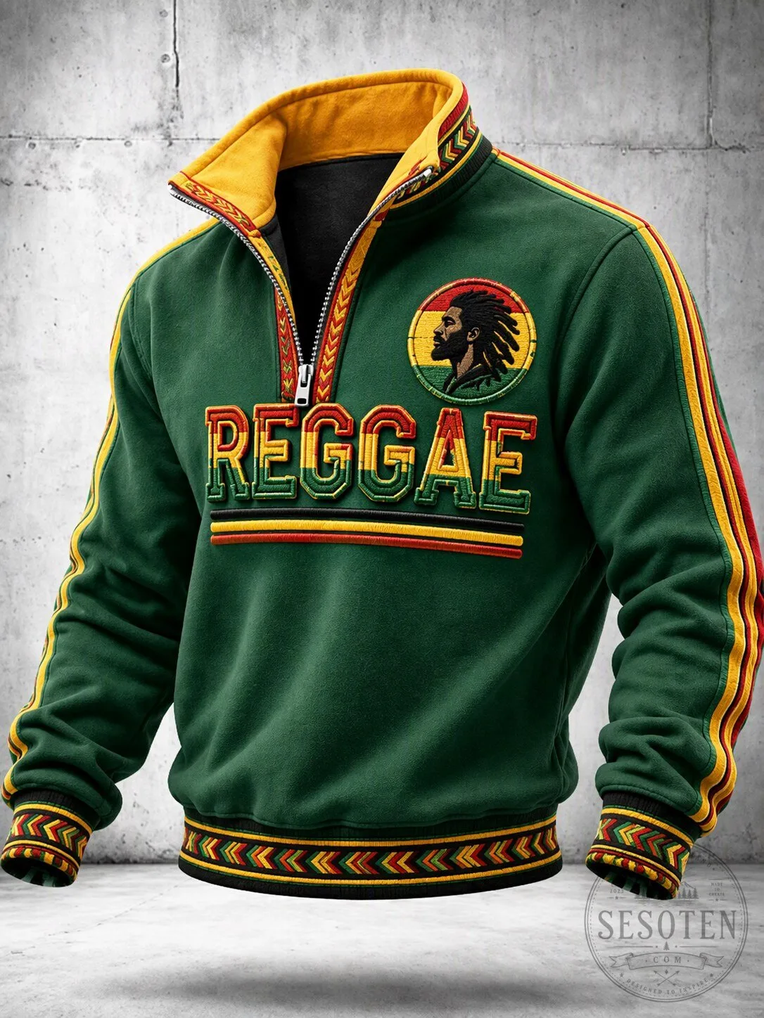 Reggae Music Rasta Colors Quarter Zip Pullover Sweatshirt 4 Reggae Music Rasta Colors Quarter Zip Pullover Sweatshirt