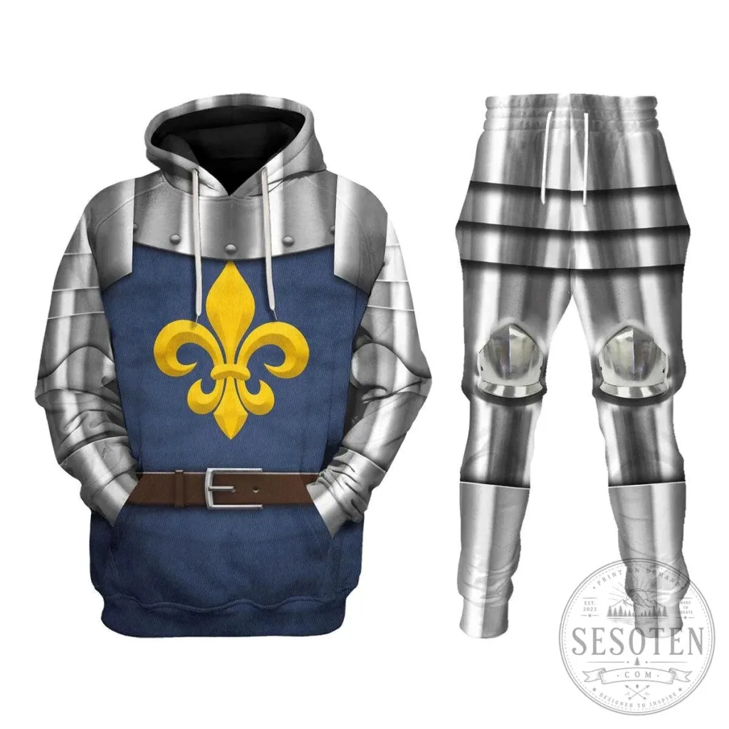 Medieval French Knight Armor Suit Fleur de Lis Costume Hoodie Medieval French Knight Armor Suit Fleur de Lis Costume Hoodie