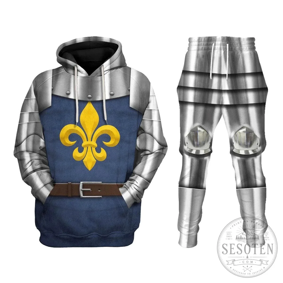 Medieval French Knight Armor Suit Fleur de Lis Costume Hoodie 1 Medieval French Knight Armor Suit Fleur de Lis Costume Hoodie
