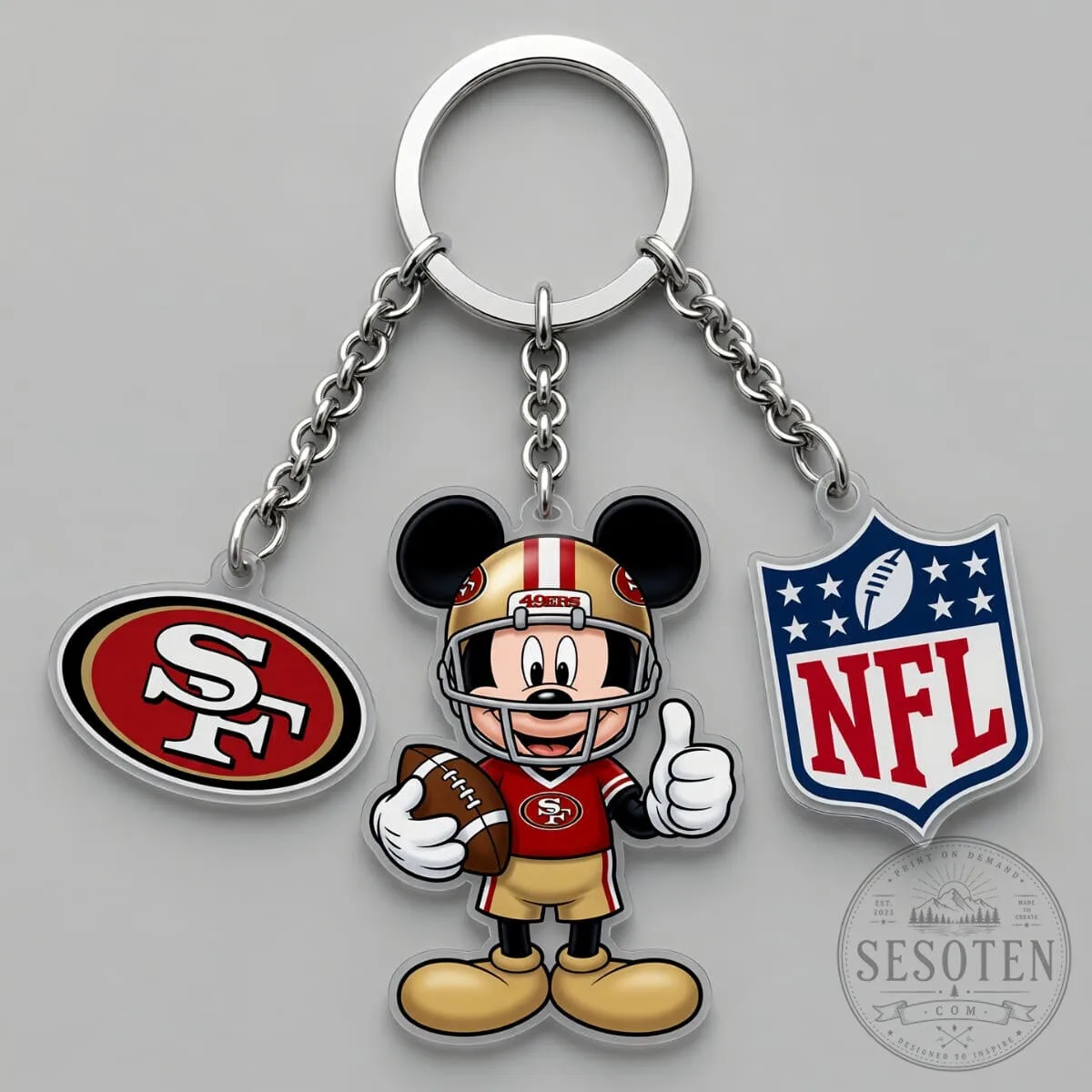 San Francisco 49ers Mickey Mouse Football Triple Charm Keychain