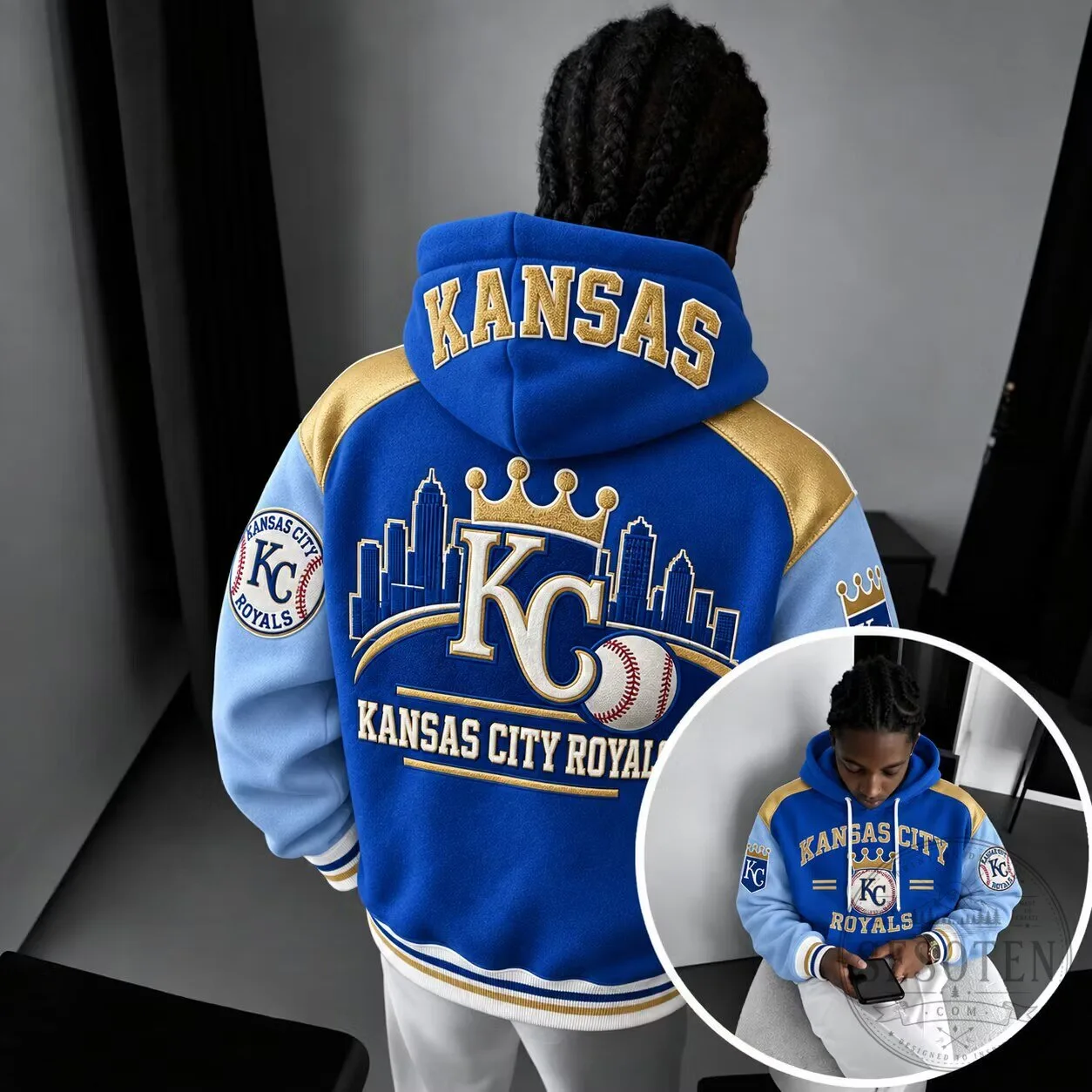 Kansas City Royals Baseball Team Royal Blue and Gold Varsity Hoodie