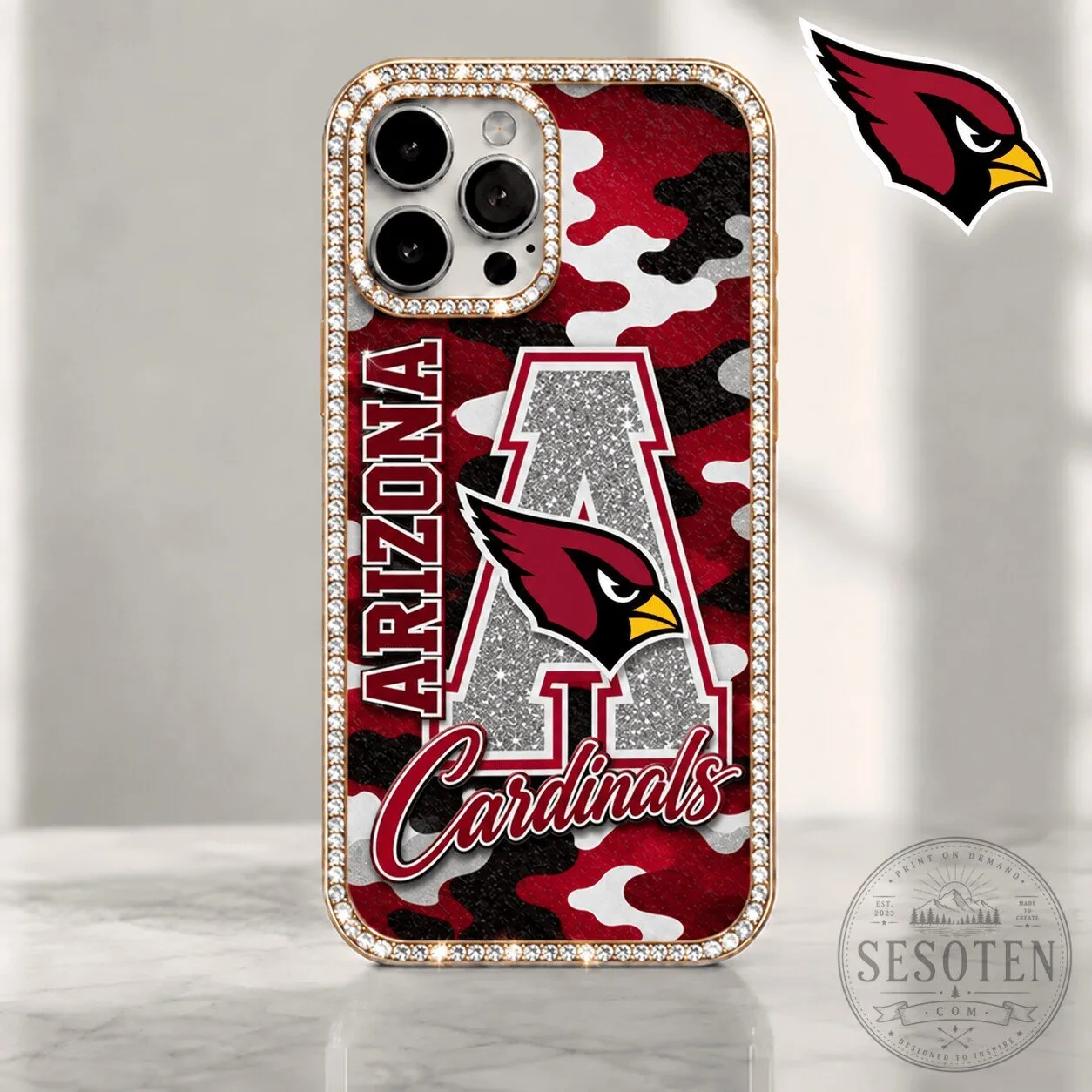 Arizona Cardinals Football Team Red Camouflage Bling Phone Case