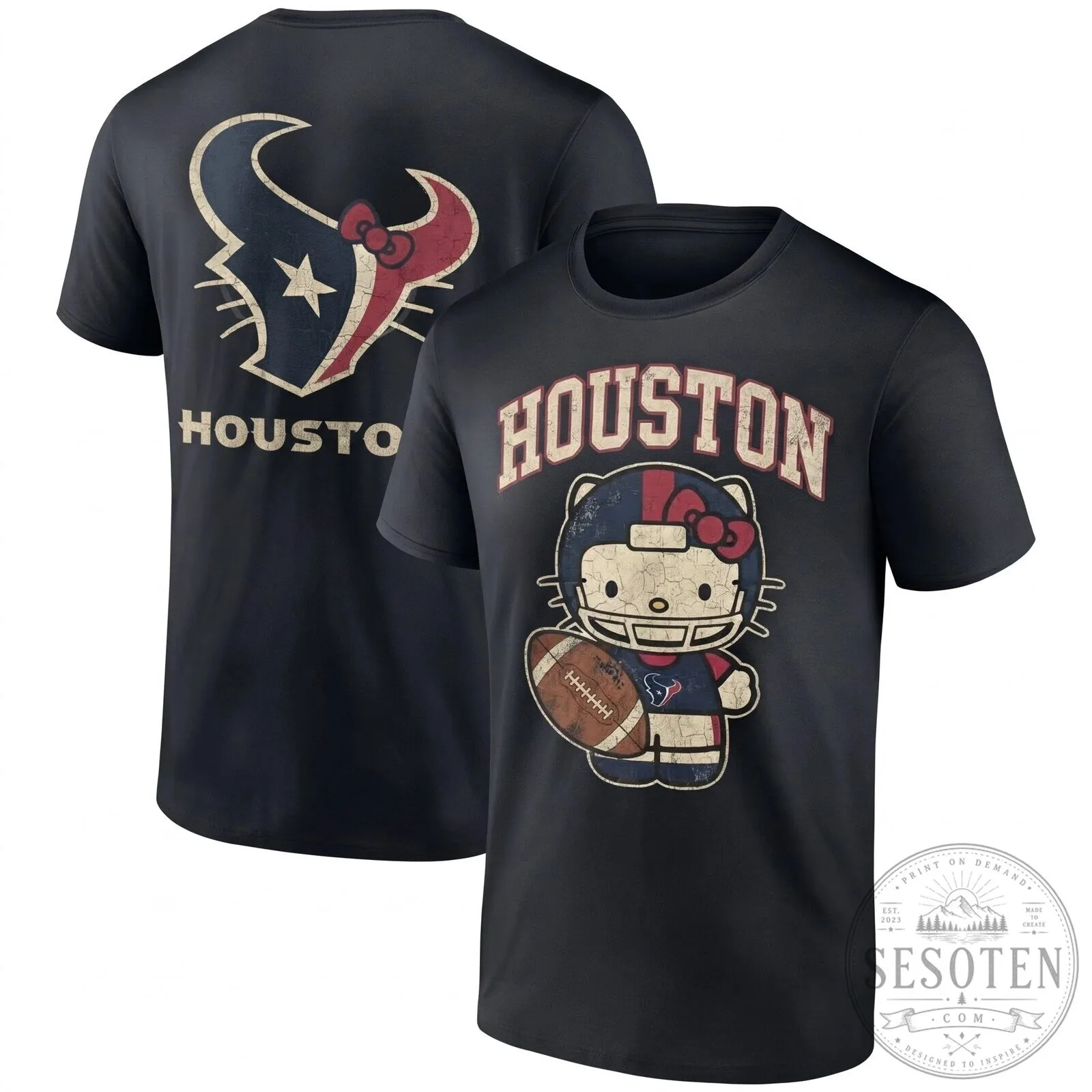 Houston Texans Hello Kitty Football Team Distressed Graphic T-Shirt 1 Houston Texans Hello Kitty Football Team Distressed Graphic T-Shirt