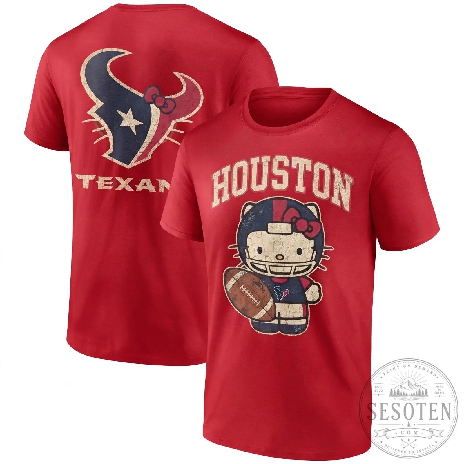 Houston Texans Hello Kitty Football Team Distressed Graphic T-Shirt 13 Houston Texans Hello Kitty Football Team Distressed Graphic T-Shirt