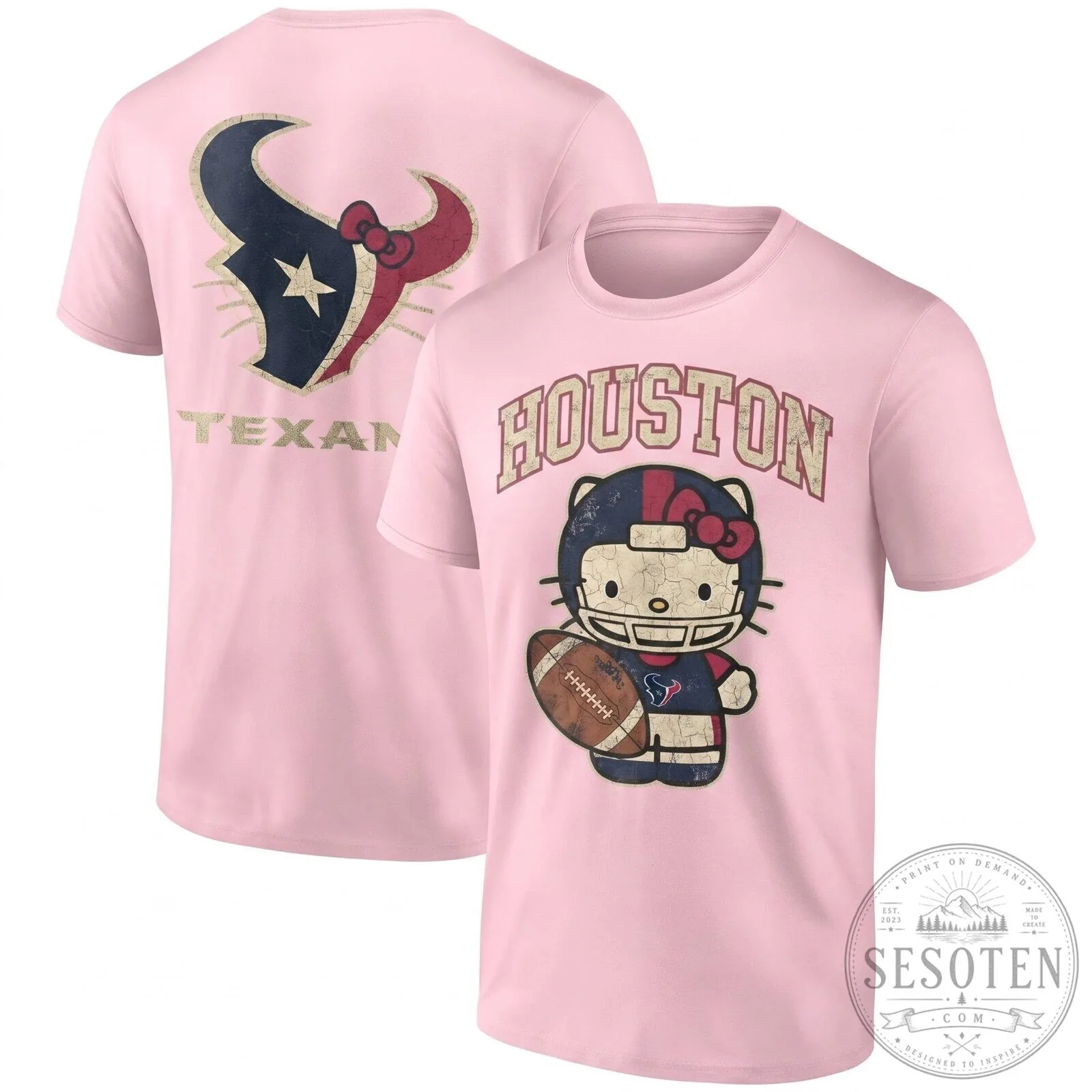 Houston Texans Hello Kitty Football Team Distressed Graphic T-Shirt 14 Houston Texans Hello Kitty Football Team Distressed Graphic T-Shirt