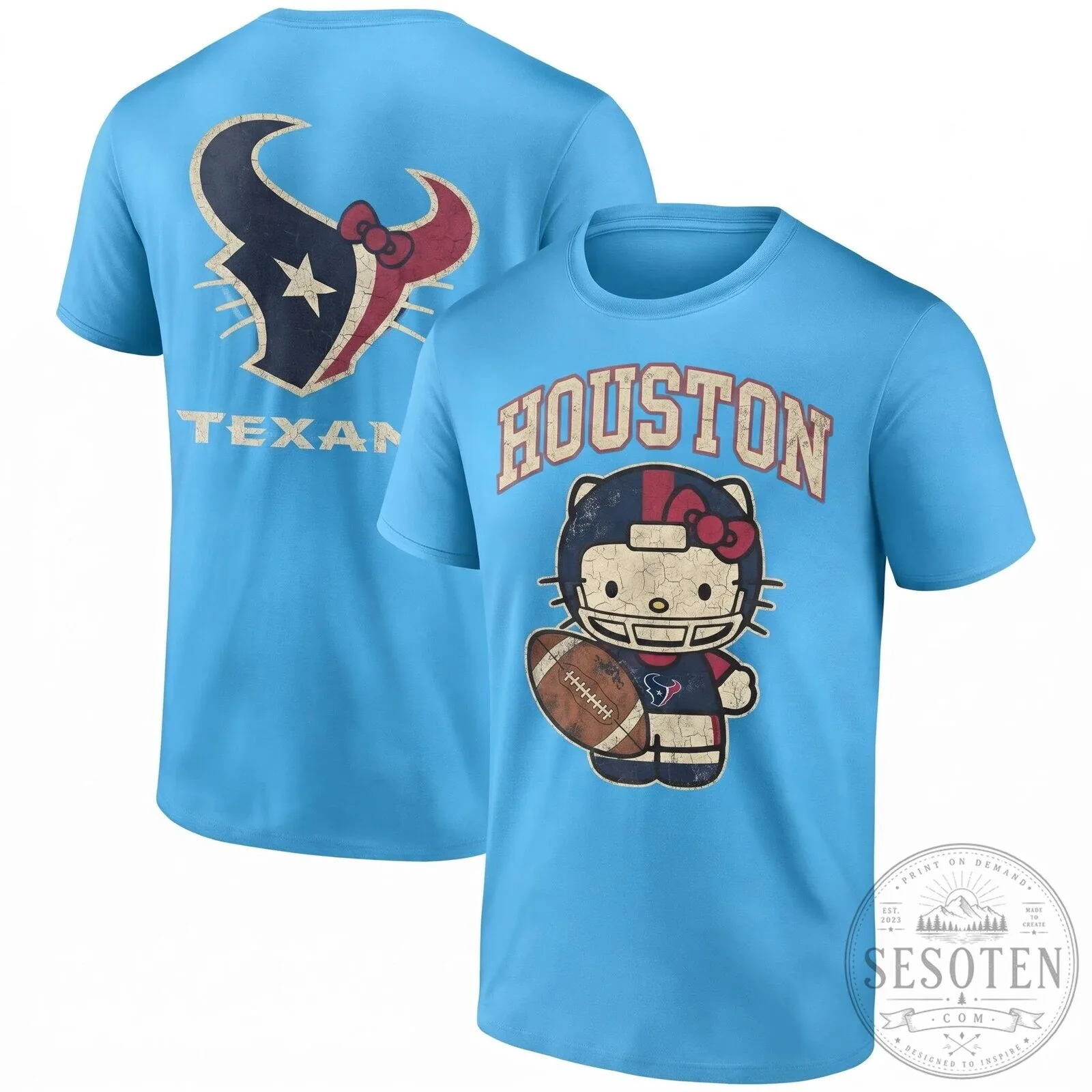 Houston Texans Hello Kitty Football Team Distressed Graphic T-Shirt 15 Houston Texans Hello Kitty Football Team Distressed Graphic T-Shirt