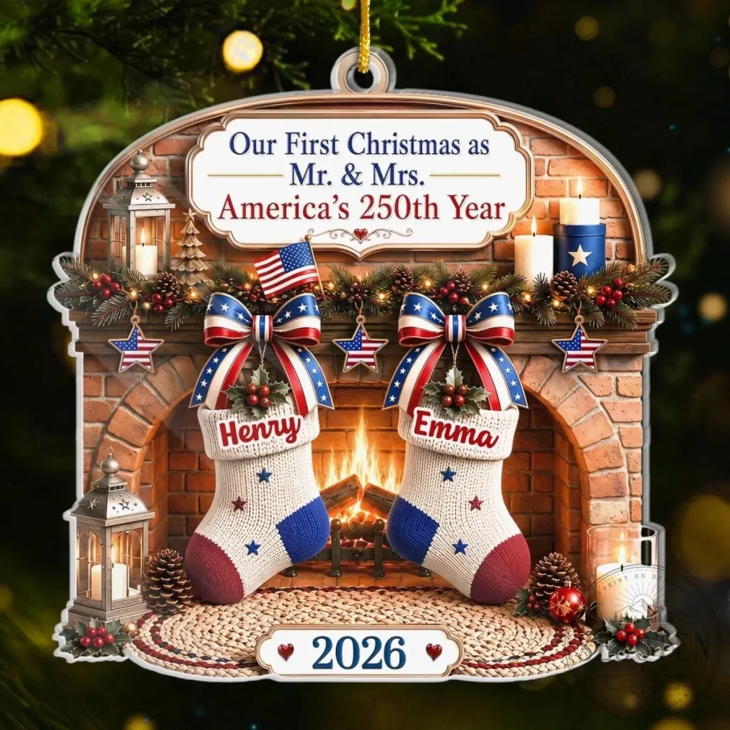 Our First Christmas as Mr. and Mrs. America's 250th Year Personalized Ornament Our First Christmas as Mr. and Mrs. America's 250th Year Personalized Ornament