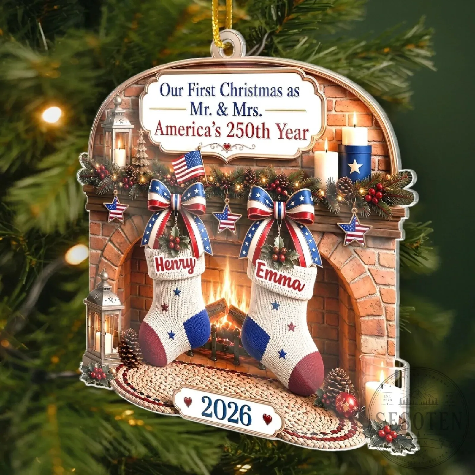Our First Christmas as Mr. and Mrs. America's 250th Year Personalized Ornament 11 Our First Christmas as Mr. and Mrs. America