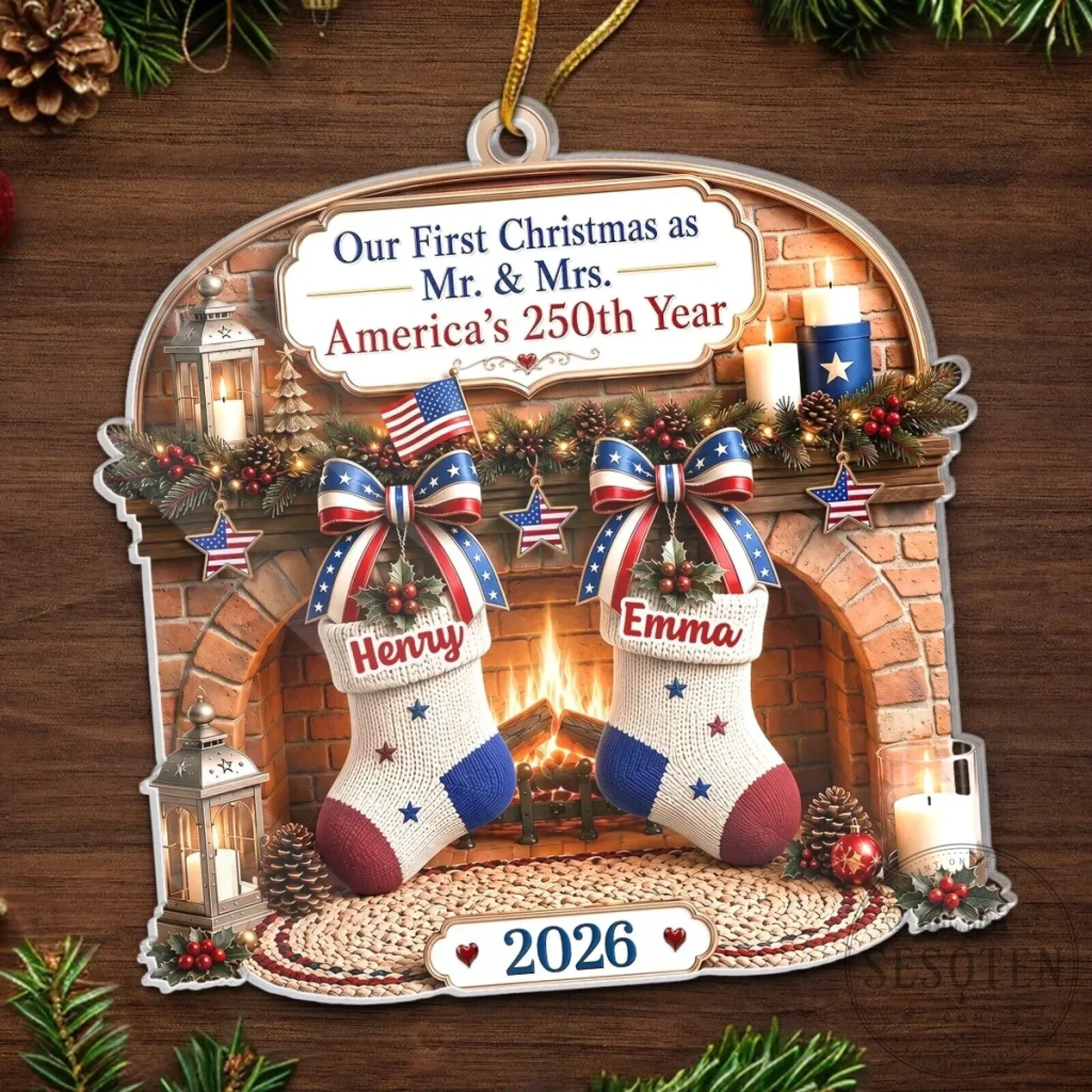 Our First Christmas as Mr. and Mrs. America's 250th Year Personalized Ornament 13 Our First Christmas as Mr. and Mrs. America