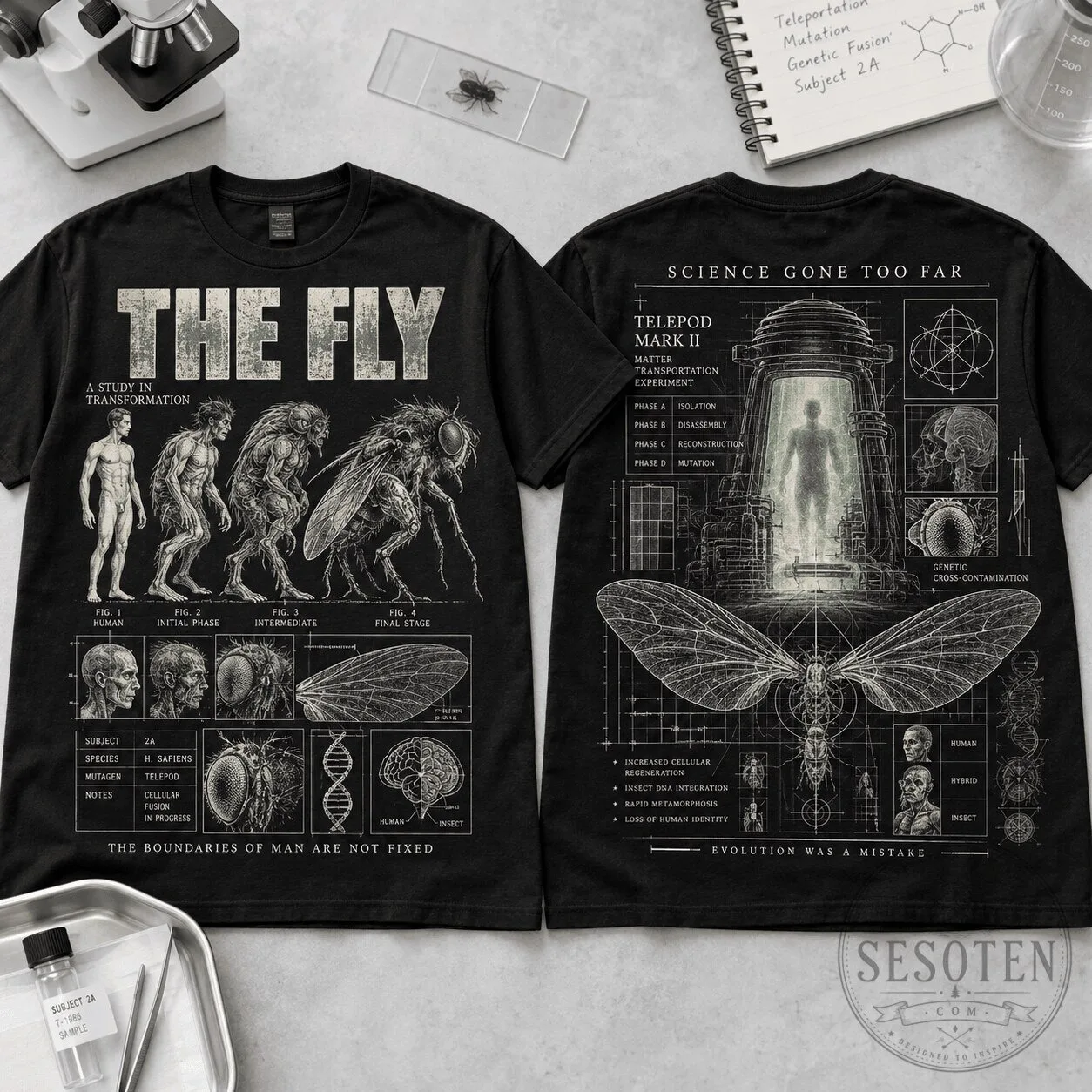 The Fly Science Gone Too Far Horror Movie Transformation Graphic T-Shirt 5 The Fly Science Gone Too Far Horror Movie Transformation Graphic T-Shirt