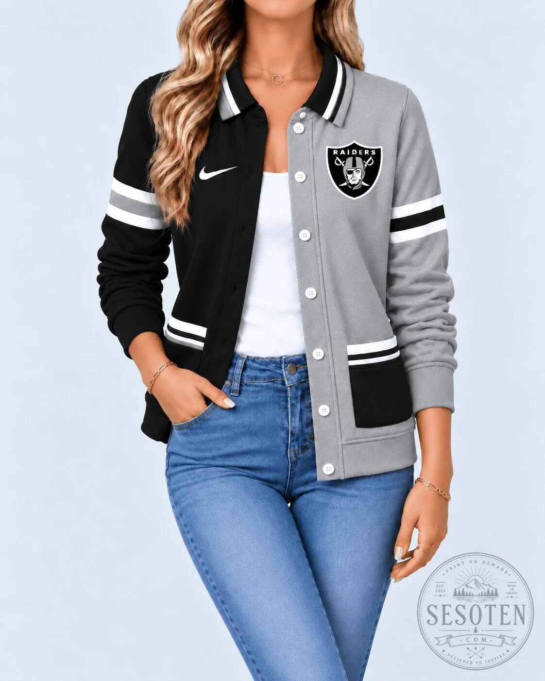 Las Vegas Raiders NFL Football Team Varsity Bomber Jacket for Women