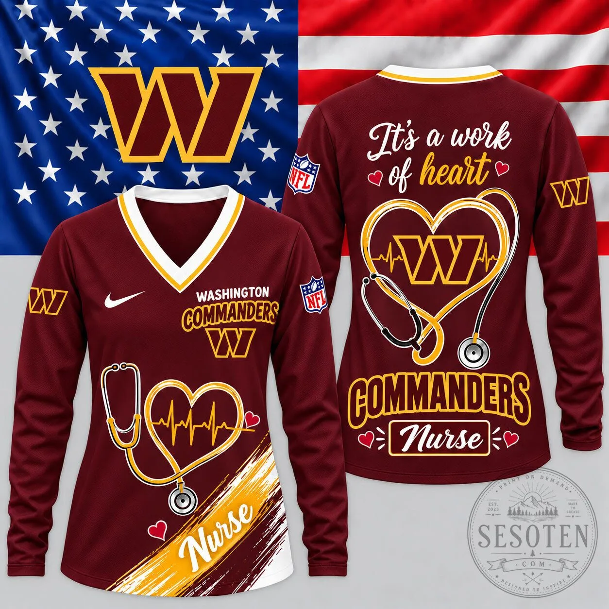 Washington Commanders Nurse Heartbeat Pride Long Sleeve Shirt