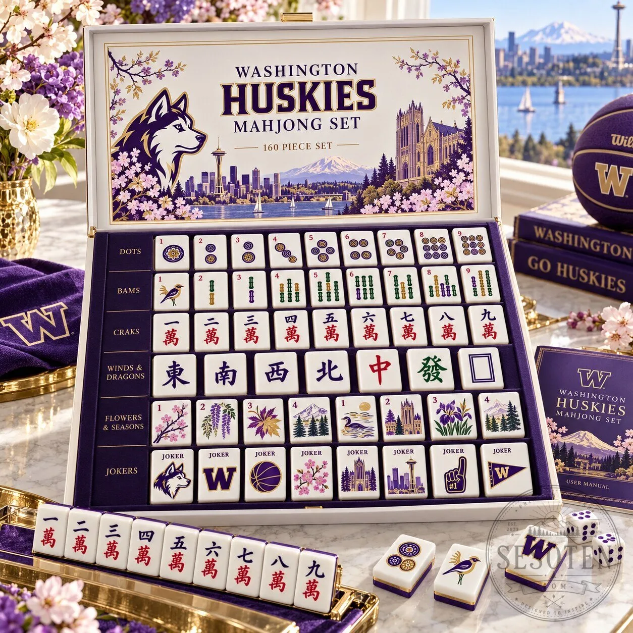 Washington Huskies Mahjong Set 160 Piece Traditional Game