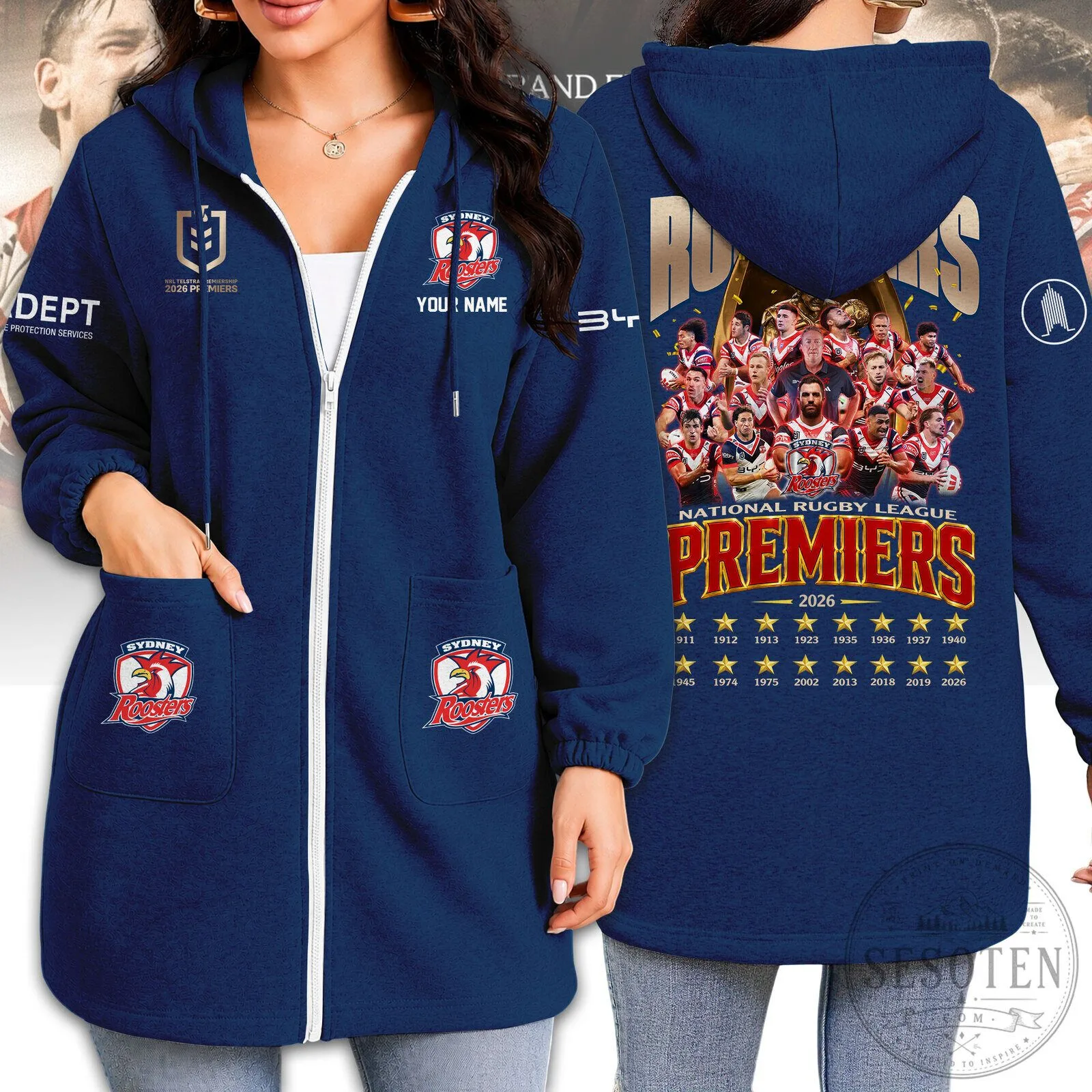 Sydney Roosters National Rugby League Premiers 2026 Full-Zip Hoodie