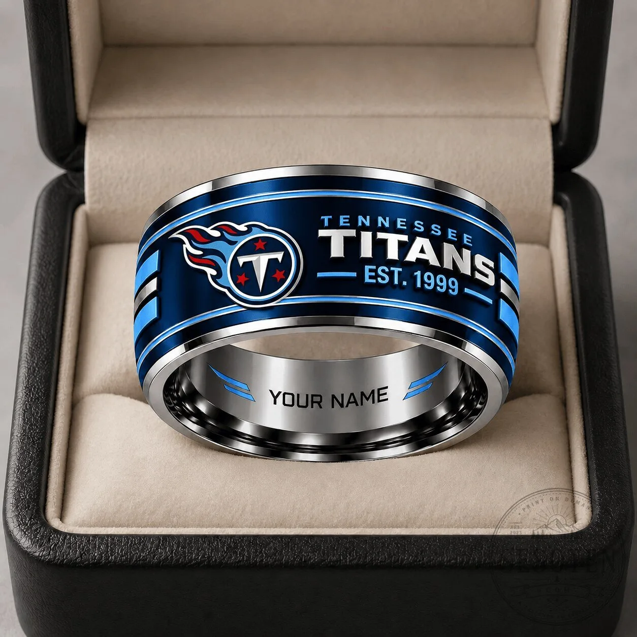 Tennessee Titans Personalized Blue Silver Tungsten Steel Ring