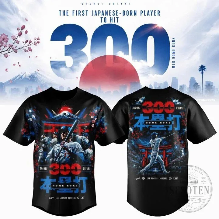 Los Angeles Dodgers Jersey Featuring Shohei Ohtani’s 300 Home Runs Achievement