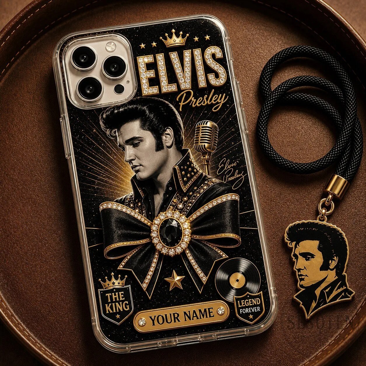 Elvis Presley The King of Rock and Roll Gold Diamond Pattern Phone Case