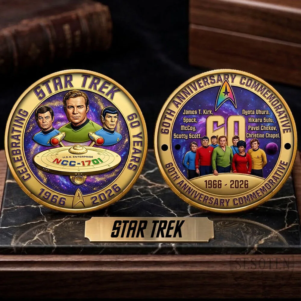 Star Trek 60th Anniversary Commemorative Coin with James T. Kirk and Spock