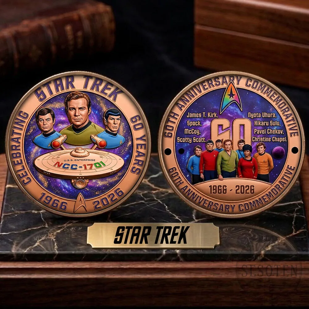 Star Trek 60th Anniversary Commemorative Coin with James T. Kirk and Spock 9 Star Trek 60th Anniversary Commemorative Coin with James T. Kirk and Spock