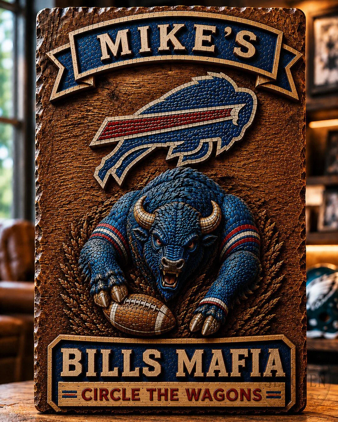Buffalo Bills Mafia Circle The Wagons Custom Name Wooden Wall Art Plaque