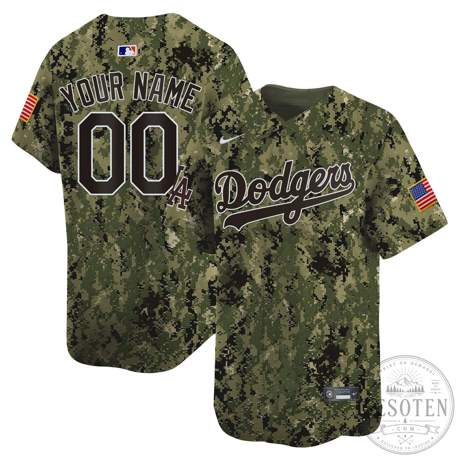 Los Angeles Dodgers Military Camouflage Custom Baseball Jersey
