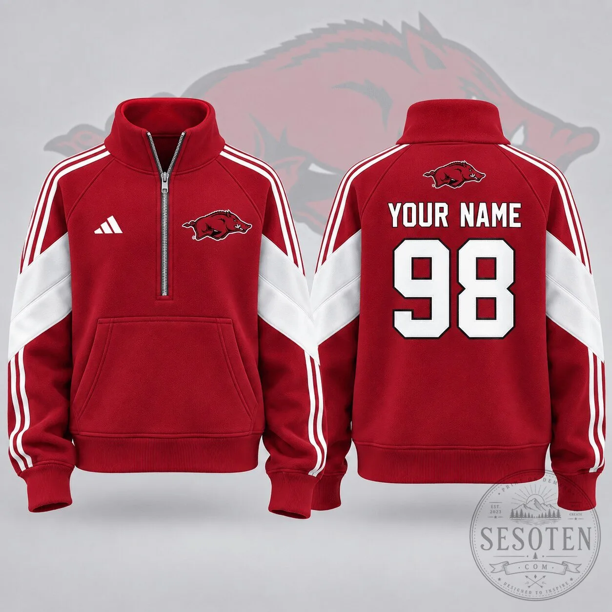Arkansas Razorbacks Personalized Victory Line Quarter Zip Sweatshirt 4 Arkansas Razorbacks Personalized Victory Line Quarter Zip Sweatshirt