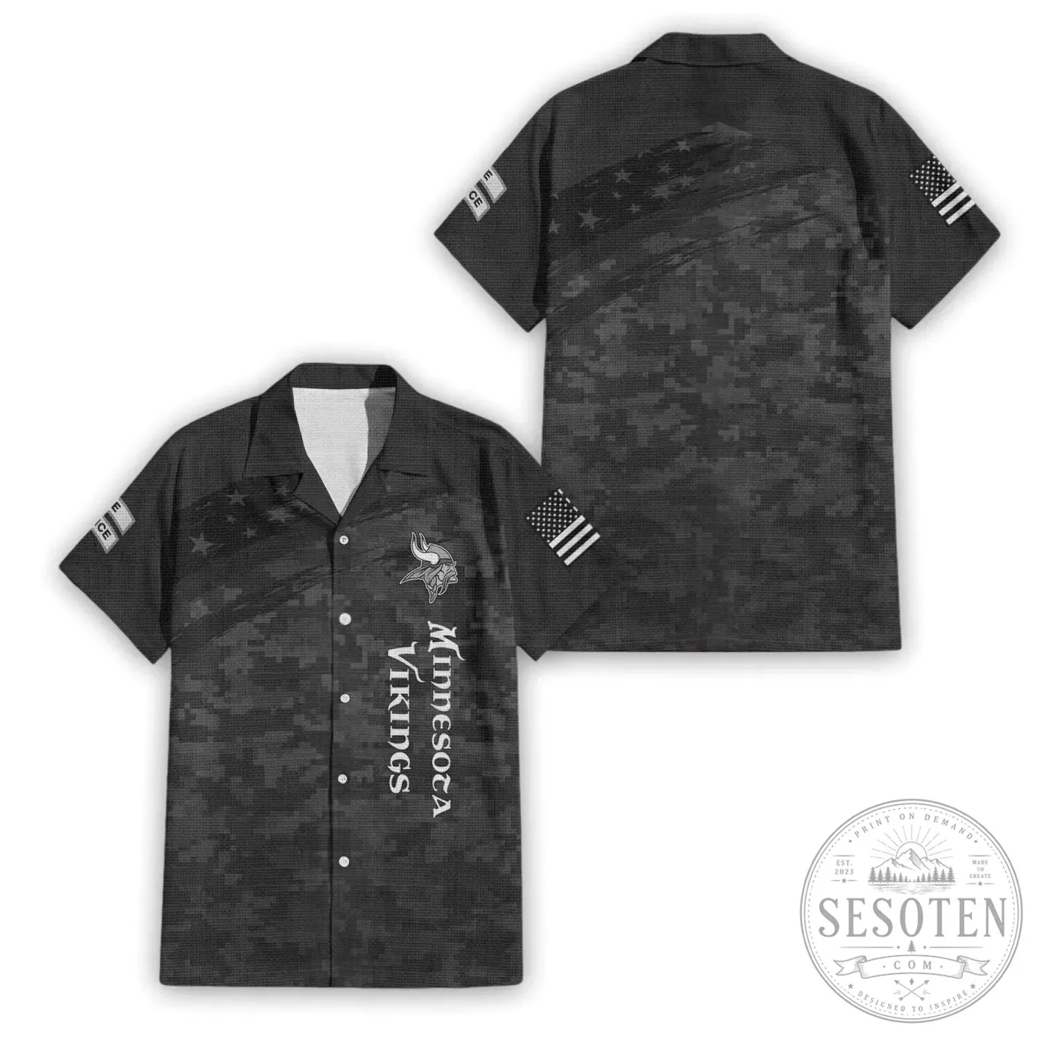 Hawaiian Shirt in Digital Camouflage for Minnesota Vikings Salute To Service