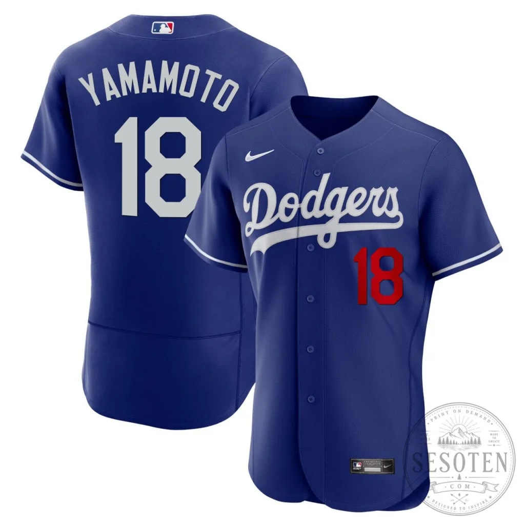 Los Angeles Dodgers Yoshinobu Yamamoto Baseball Jersey Number 18 Blue 12 Los Angeles Dodgers Yoshinobu Yamamoto Baseball Jersey Number 18 Blue