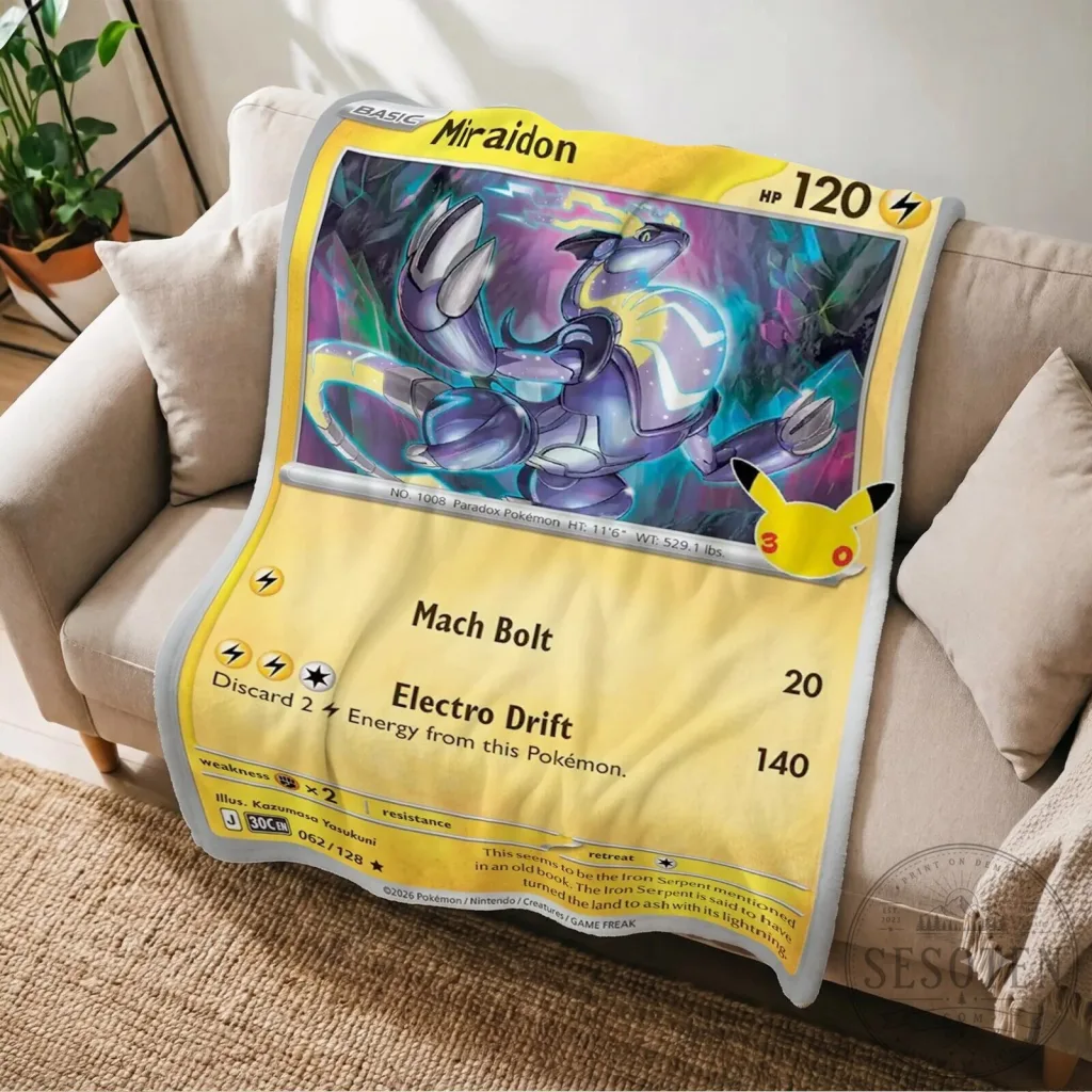 Pokemon Miraidon Paradox Iron Serpent Trading Card Game Fleece Blanket Pokemon Miraidon Paradox Iron Serpent Trading Card Game Fleece Blanket