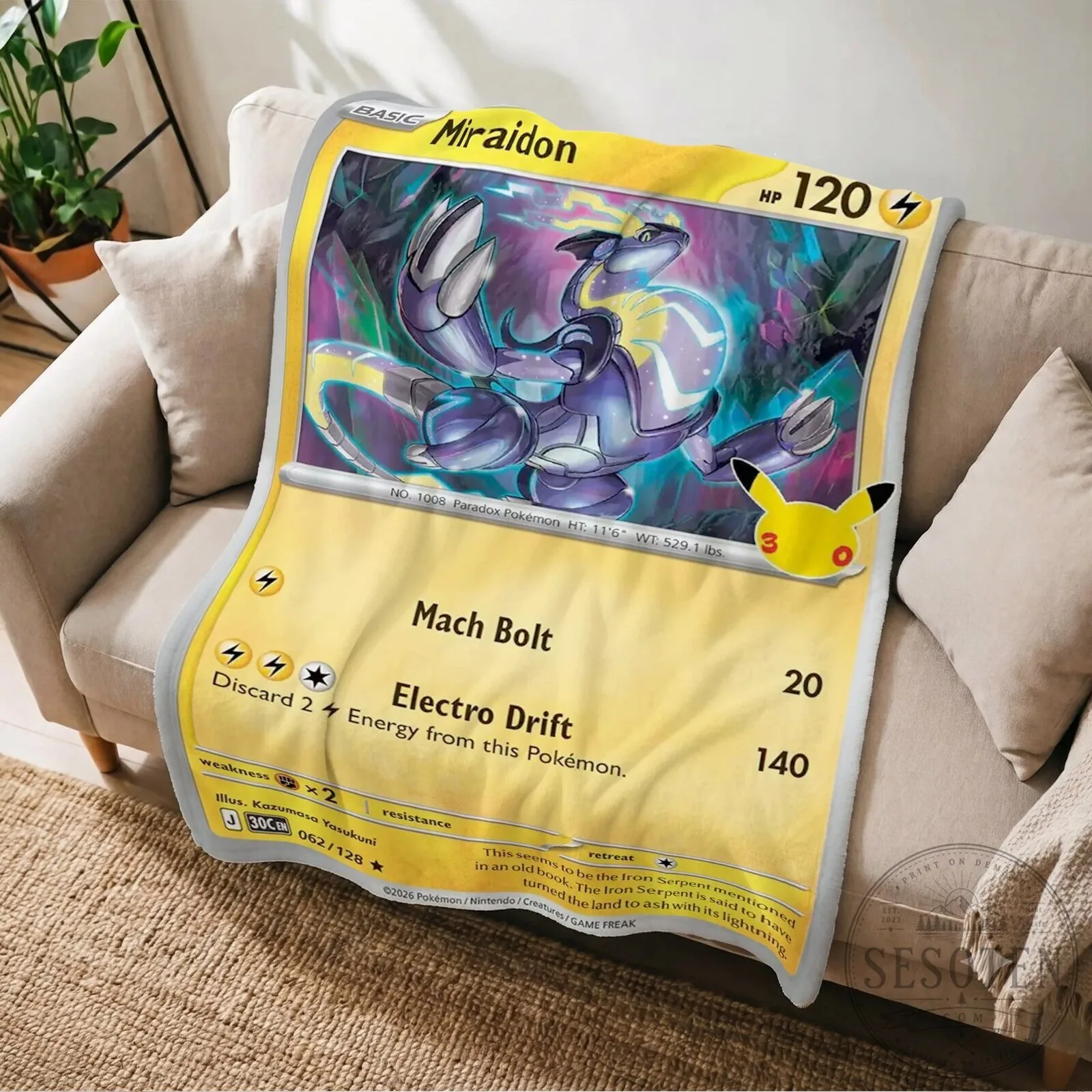 Pokemon Miraidon Paradox Iron Serpent Trading Card Game Fleece Blanket