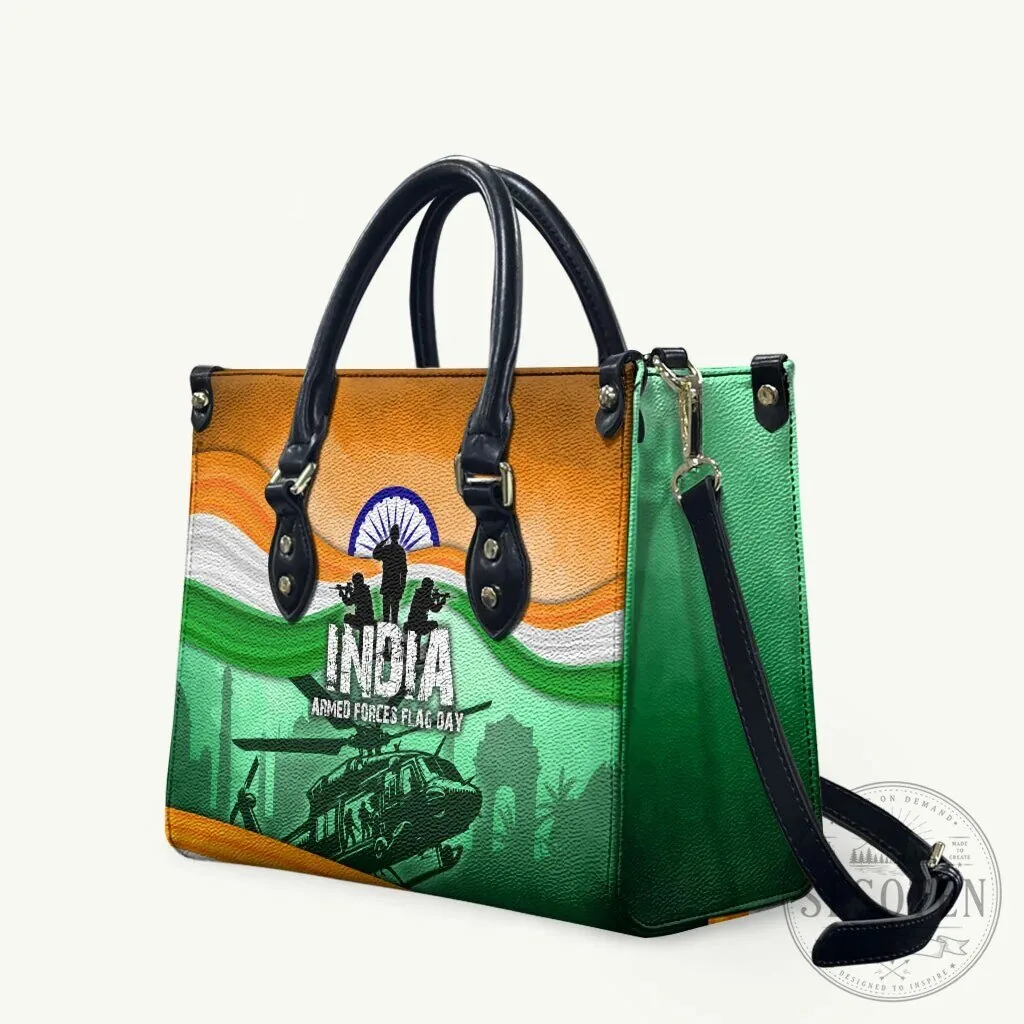 India Armed Forces Flag Day Patriotic Military Flag Design Leather Handbag
