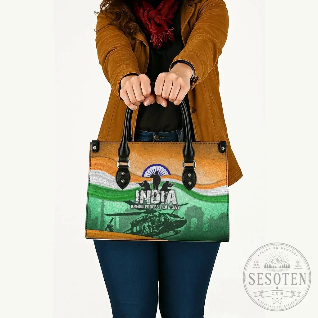 India Armed Forces Flag Day Patriotic Military Flag Design Leather Handbag 13 India Armed Forces Flag Day Patriotic Military Flag Design Leather Handbag