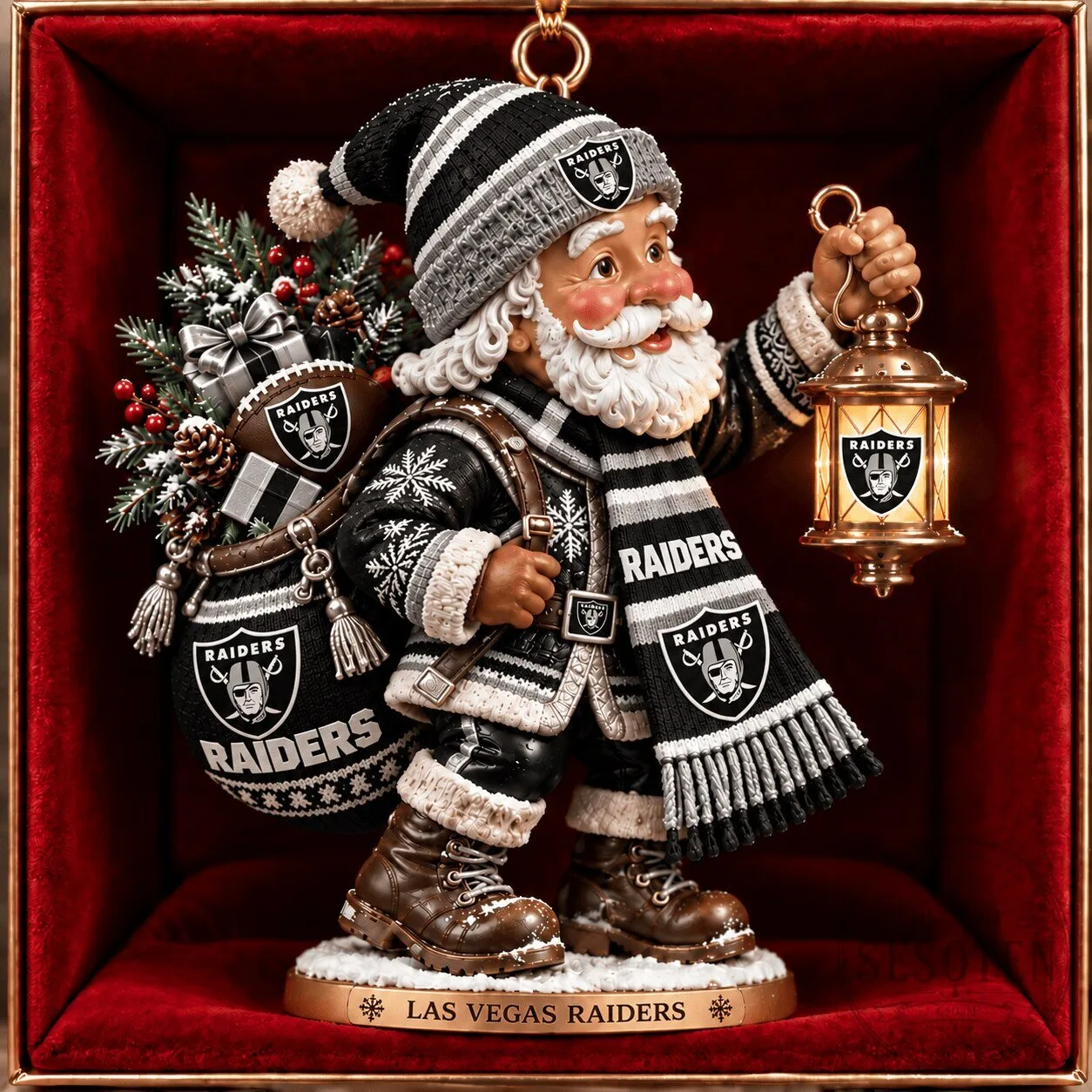 Las Vegas Raiders NFL Christmas Santa Claus Ornament for Fan