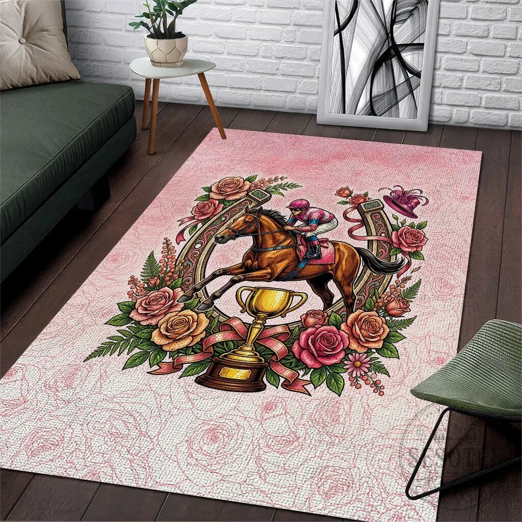 Melbourne Horse Racing Pink Rose Floral Horseshoe Area Rug 2 Melbourne Horse Racing Pink Rose Floral Horseshoe Area Rug