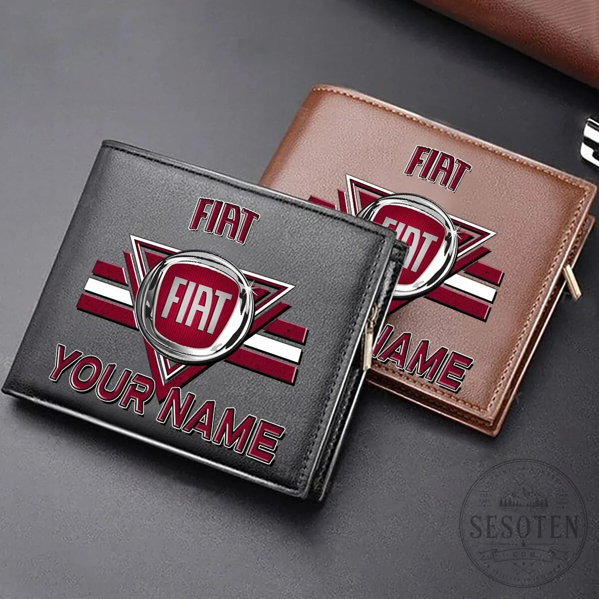 Fiat Custom Name Personalized Car Logo Bi-Fold Leather Wallet
