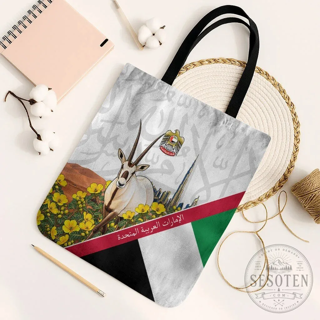 United Arab Emirates National Day Arabian Oryx Floral Tote Bag