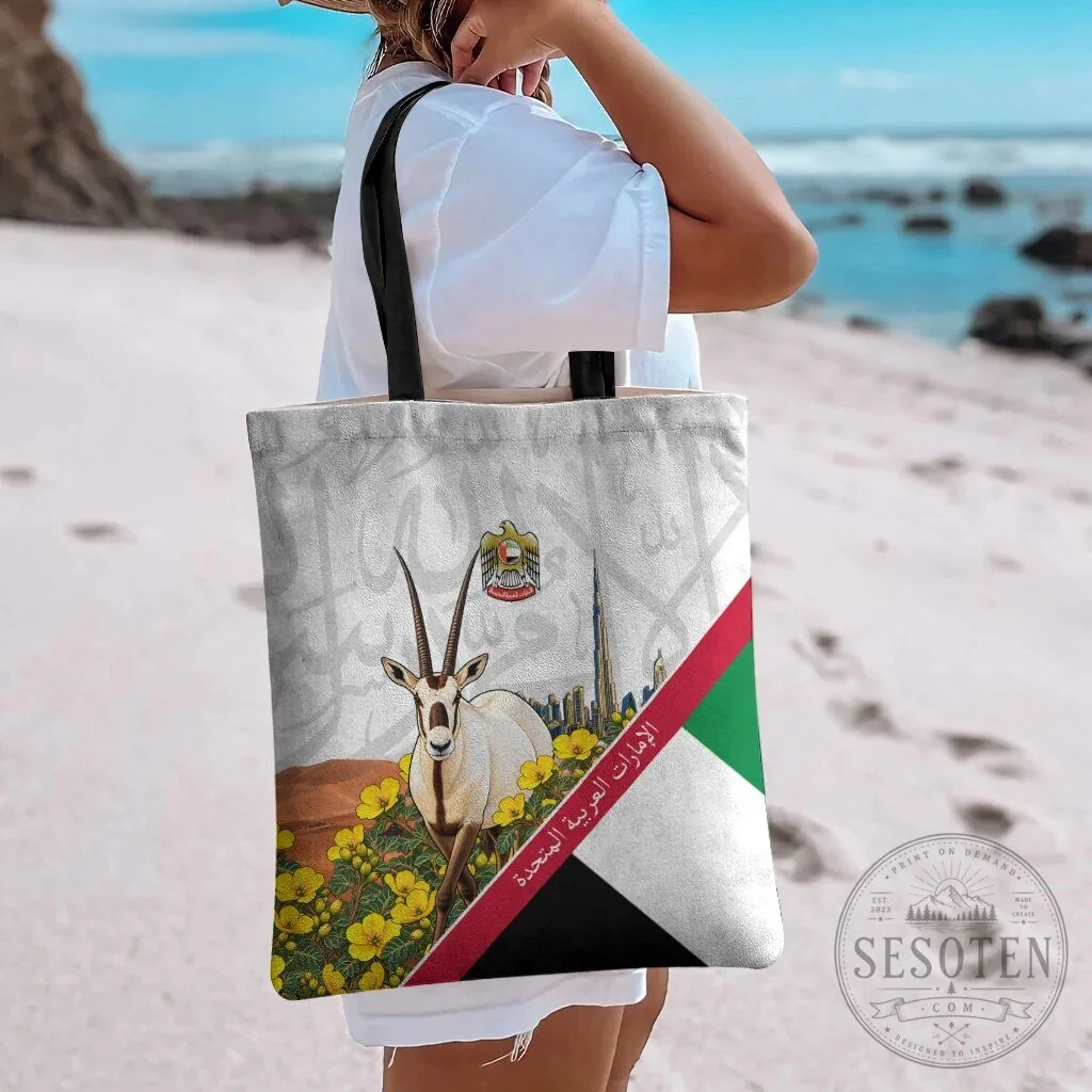 United Arab Emirates National Day Arabian Oryx Floral Tote Bag 12 United Arab Emirates National Day Arabian Oryx Floral Tote Bag
