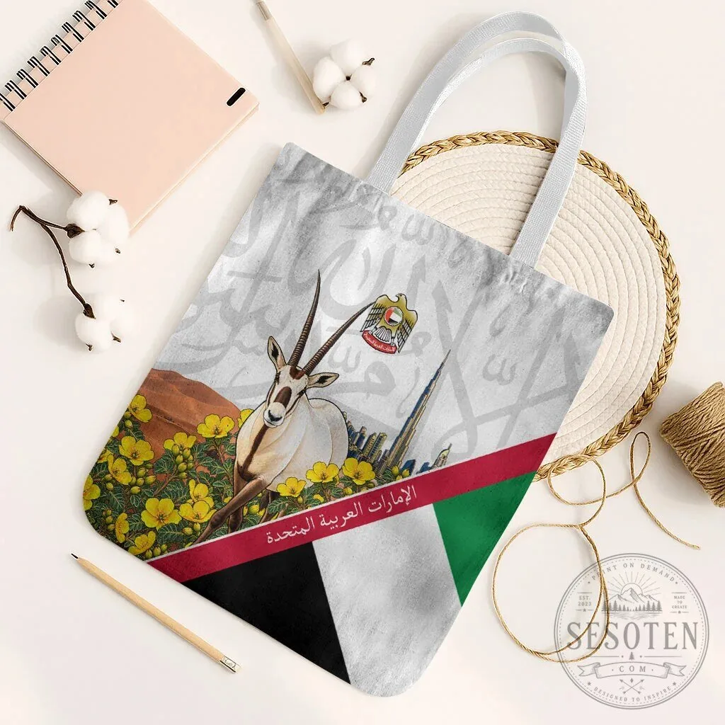 United Arab Emirates National Day Arabian Oryx Floral Tote Bag 13 United Arab Emirates National Day Arabian Oryx Floral Tote Bag