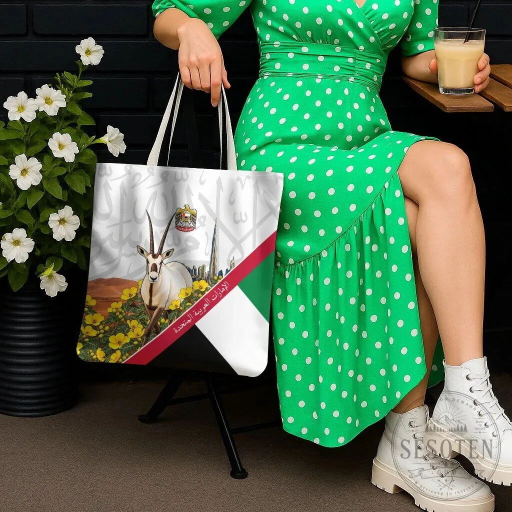 United Arab Emirates National Day Arabian Oryx Floral Tote Bag 15 United Arab Emirates National Day Arabian Oryx Floral Tote Bag