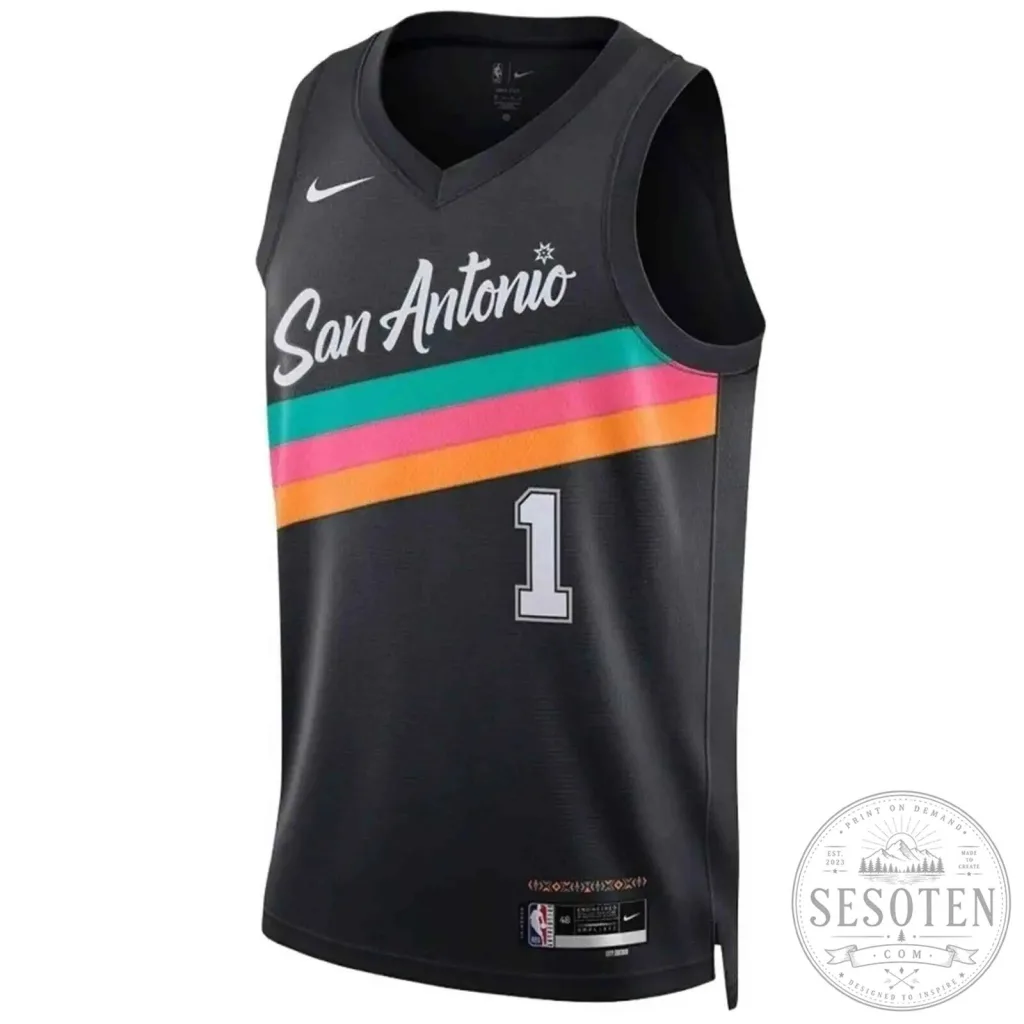 San Antonio Spurs Victor Wembanyama Number 1 Statement Edition Black Basketball Jersey San Antonio Spurs Victor Wembanyama Number 1 Statement Edition Black Basketball Jersey