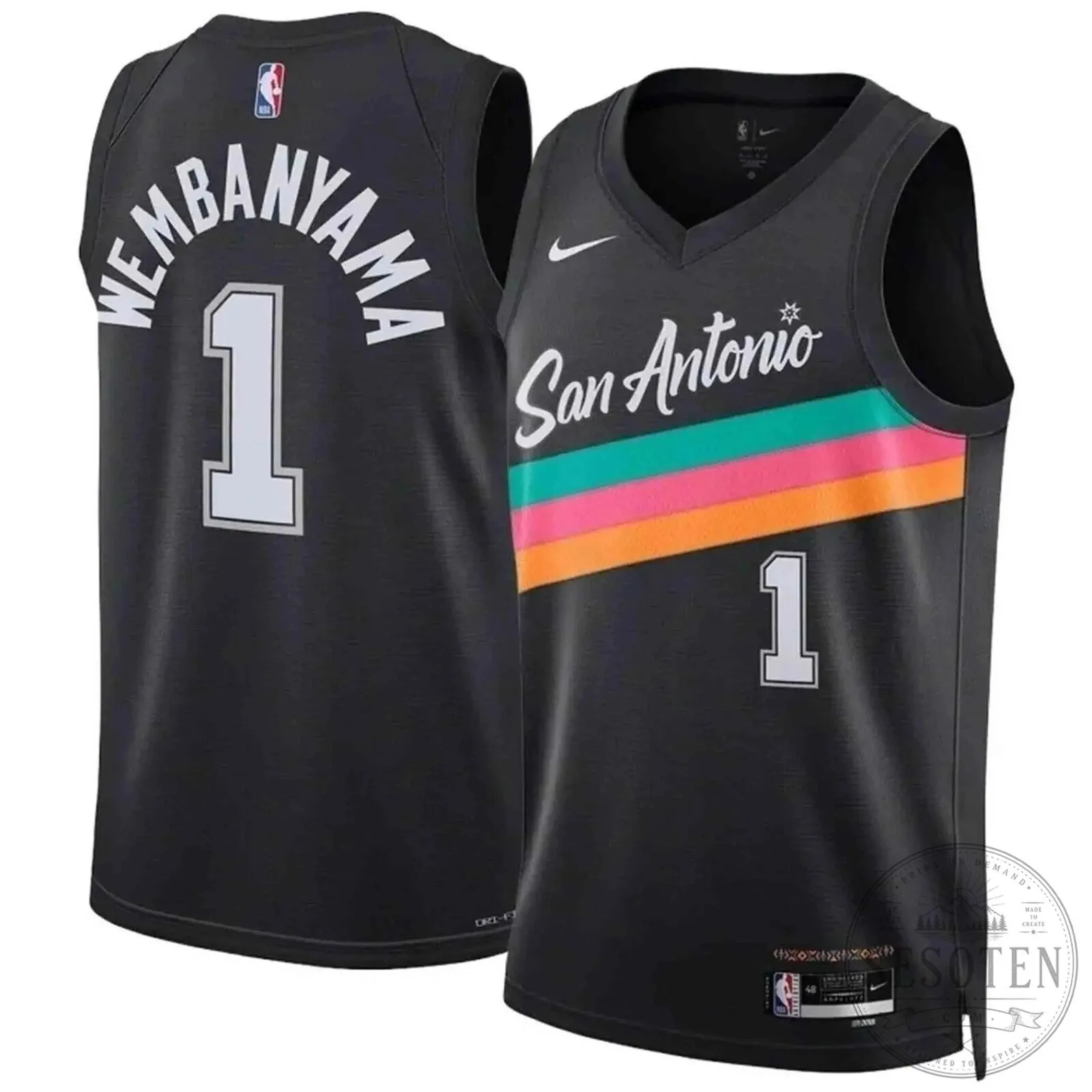 San Antonio Spurs Victor Wembanyama Number 1 Statement Edition Black Basketball Jersey 9 San Antonio Spurs Victor Wembanyama Number 1 Statement Edition Black Basketball Jersey