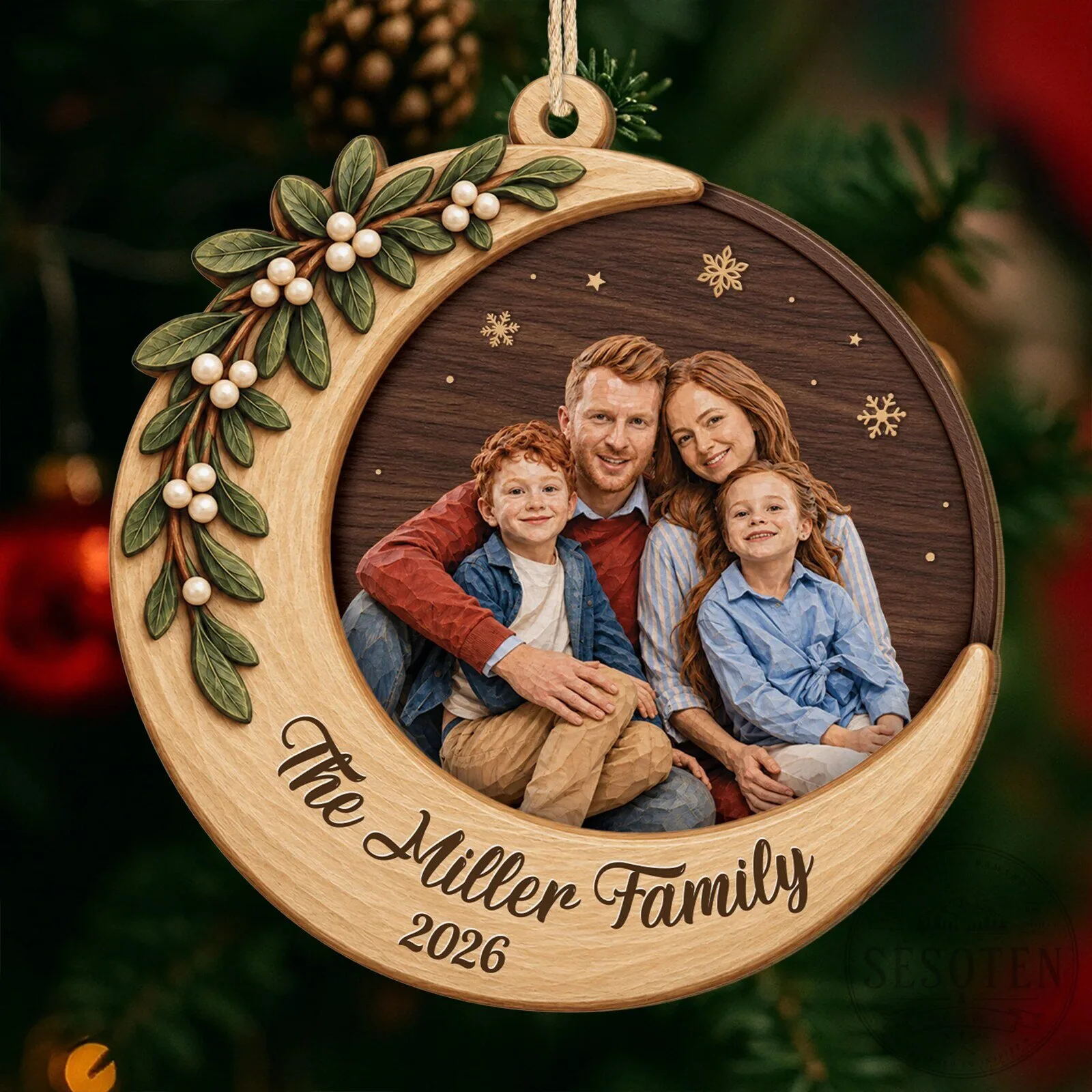 Personalized Family Photo Moon Christmas Tree Ornament with Custom Name and Year 11 Personalized Family Photo Moon Christmas Tree Ornament with Custom Name and Year