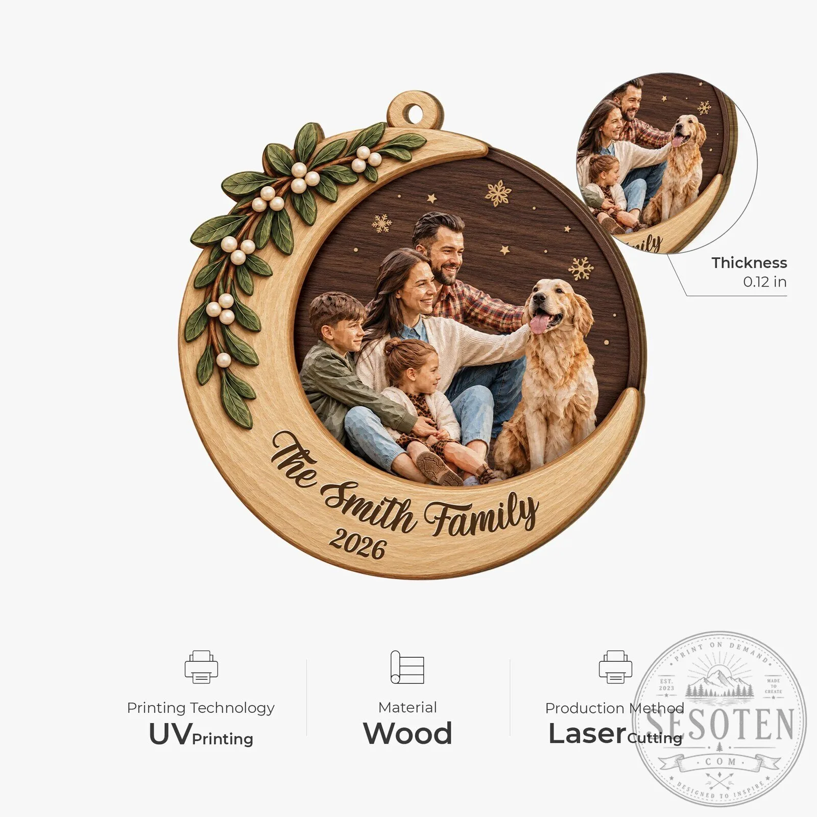 Personalized Family Photo Moon Christmas Tree Ornament with Custom Name and Year 12 Personalized Family Photo Moon Christmas Tree Ornament with Custom Name and Year